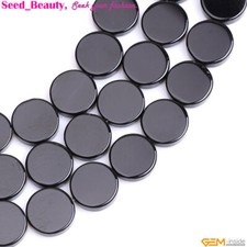 Natural Genuine Black Onyx Agate Loose Coin Beads For Jewelry Making Strand 15"