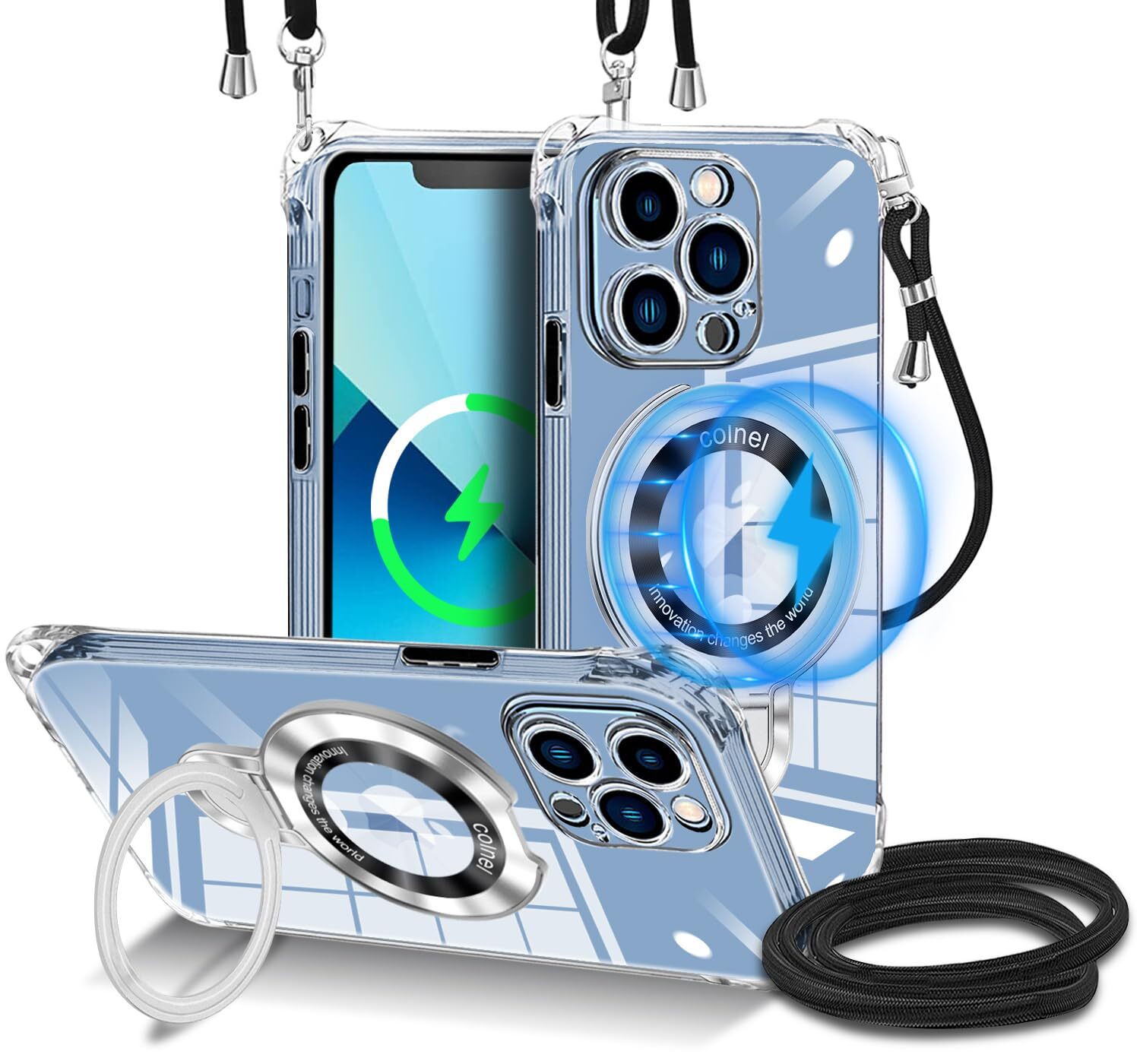 for iphone 13 Pro case clear shoulder ring included MagSafe compatible hidd 637