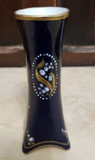 Vintage cobalt blue gold trim vase /hair pin holder Selb.Bavaria bud vase
