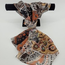 Sheer Abstract Print Scarf Embellished Brown Orange White Fashion Accessory