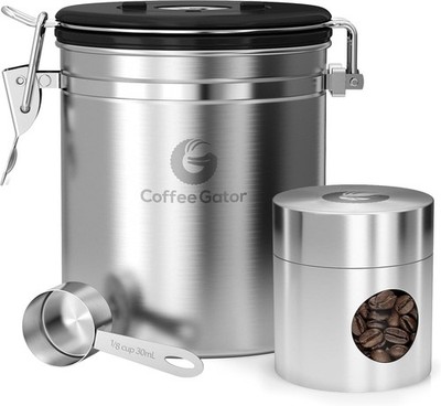 Coffee Gator Kaffeedose Edelstahl luftdicht mit Datum Tracker Ventil 454g
