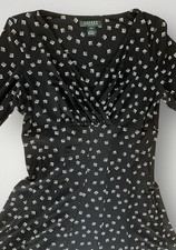Ralph Lauren Sheath Dress Womens Vee Kneck Empire Waist Geometric Print Size 10
