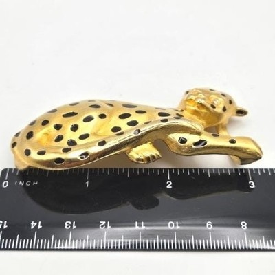 Vintage Doreen Ryan DR©94 Gold Tone Leopard Panther Buckle Slide Rhinestone Eyes Vintage Doreen Ryan DR©94 Gold Tone Leopard Panther Buckle  main image 4