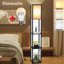 Floor Lamp Free Standing Wood 3-Tier Storage Shelf Reading Bedroom Living Room