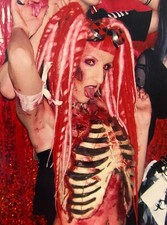 Pink  Red Dread Falls dreadlocks hair extensions cyber goth gothic cosplay