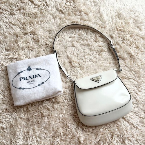 Prada Creio Handbag Shoulder Bag Leather White Used Authentic