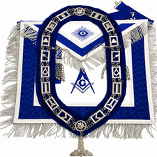 Masonic Regalia Master Mason Apron Blue With Collar and Jewel