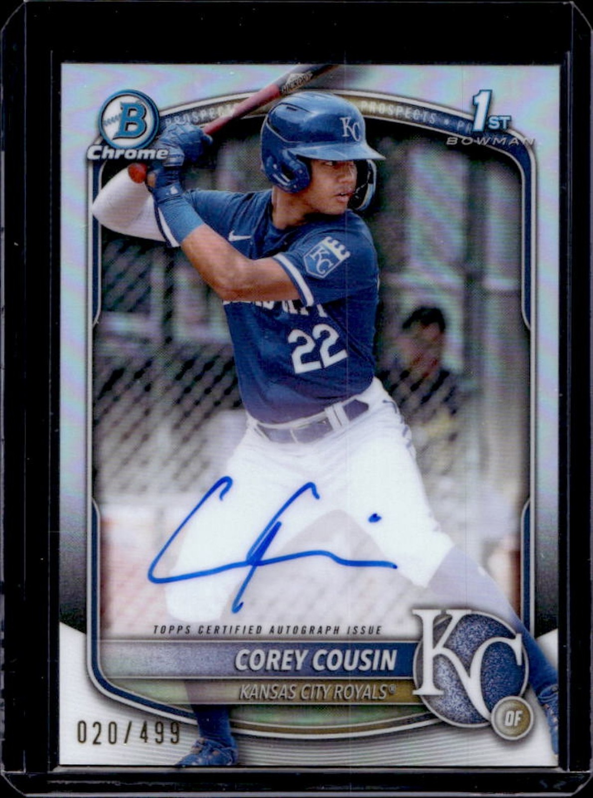 2025 Bowman Chrome Corey Cousin Auto Refractor 1st Prospect #20/499 Royals
