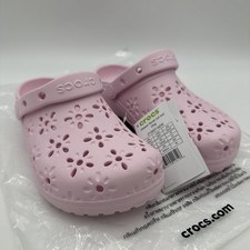 Crocs Classic Floral Cut Out Clogs/Shoes Pink Milk 210927-6ZW Women  s Size 7