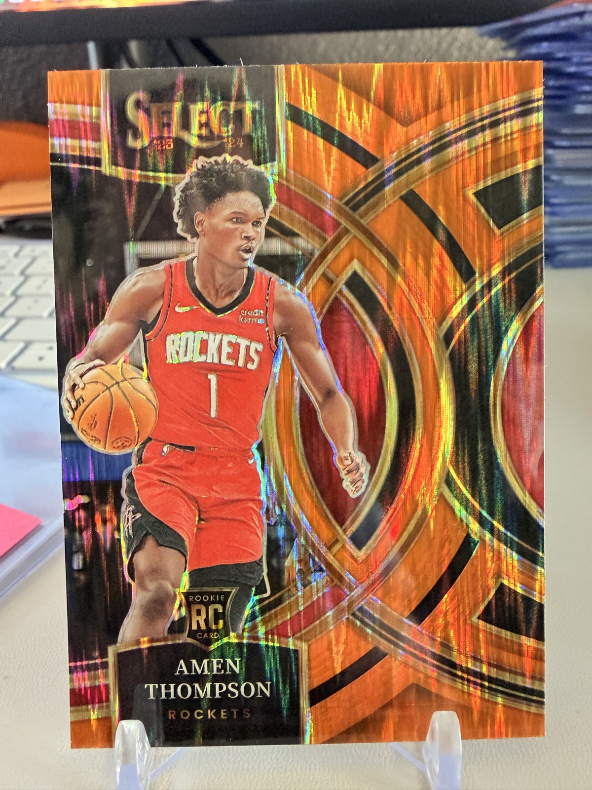 2023-24 Panini Select - Premier Level Amen Thompson #122 Orange Flash Prizm (RC)