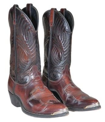 Laredo Brown Cherry Leather Cowboy Boots 2537 Gold Tip Embossed Vamp Men US 9 D