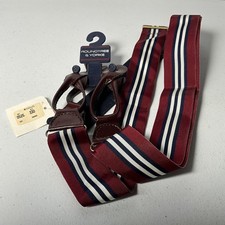NWT Roundtree Yorke Men's Striped Suspenders Braces Red White Blue Leather