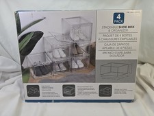 New Stackable Shoe Box  Organizer 4 Pack Clear Fits Up To Size 14