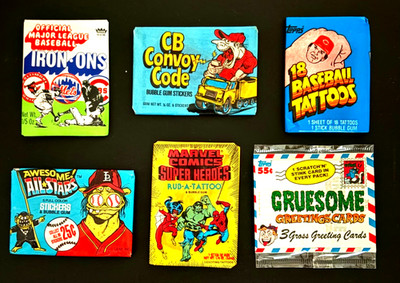  6 PACKS  1968 to 1992 VINTAGE UNOPENED MARVEL TOPPS ETC CARDS IRON ONS TATTOOS