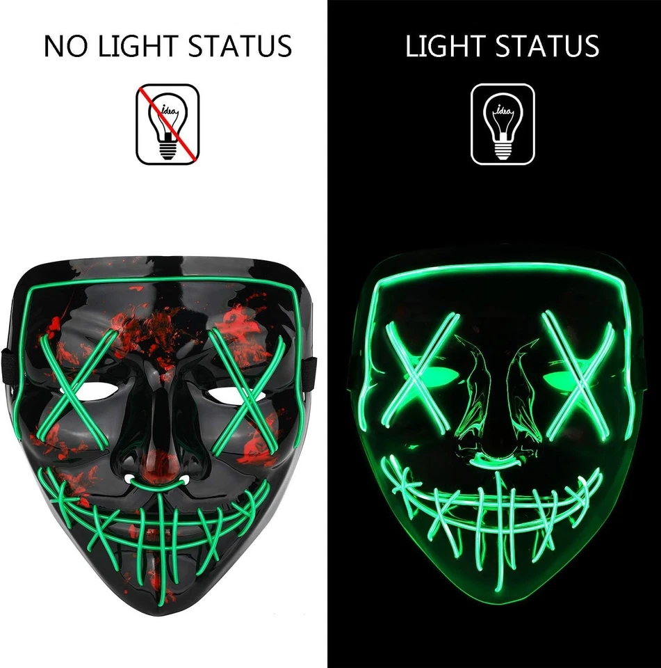 Poptrend Halloween Mask LED Light up Mask Festival Cosplay Costume Party, Green - Image 2 of 4