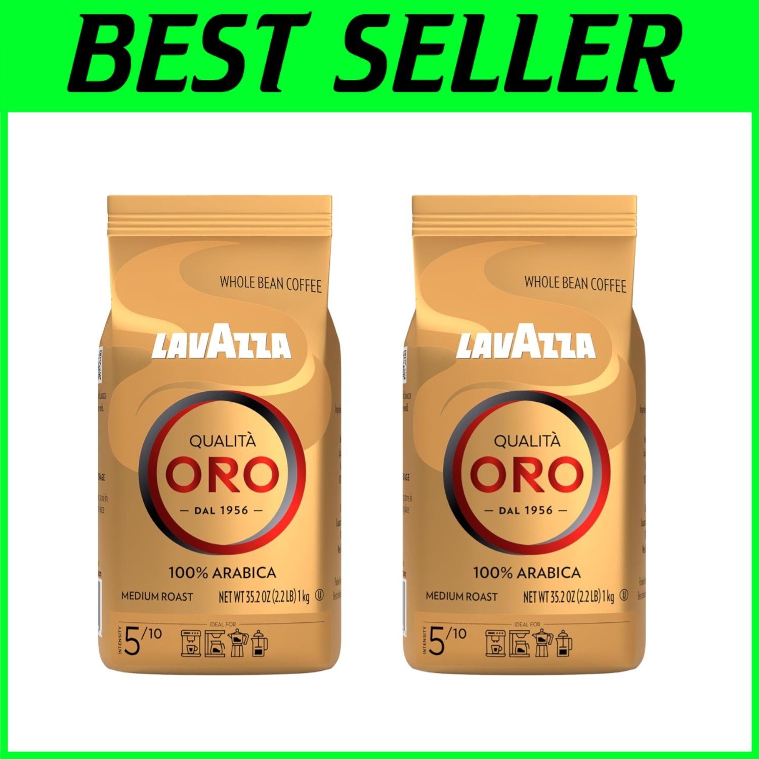 Smooth Medium Roast Qualita Oro Coffee Beans - 2 Pack