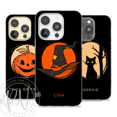 Halloween Personalisierte Hülle Wunschname Silikon Cover für iPhone 16 15 14 12 13