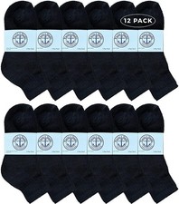 12 Pairs of Kids Cotton Quarter Ankle Socks Black Size 4-6 - Boys Ankle Sock