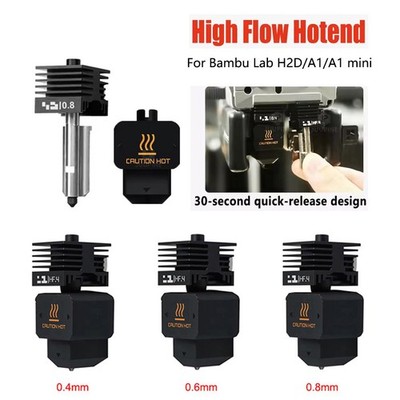 High Flow Hotend Kit For Bambu Lab H2D/A1/A1 mini 0.4mm 0.6mm 0.8mm Nozzle