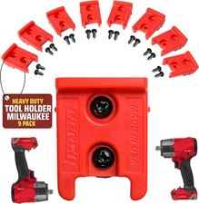9 Pack Tool Holder for Milwaukee M18/18v Cordless Tools - Snap of 9, Red 