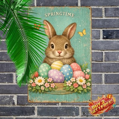 Vintage Truck Bunny Painted Eggs Iron Sign 8x12 Easter Metal Wall Plaque