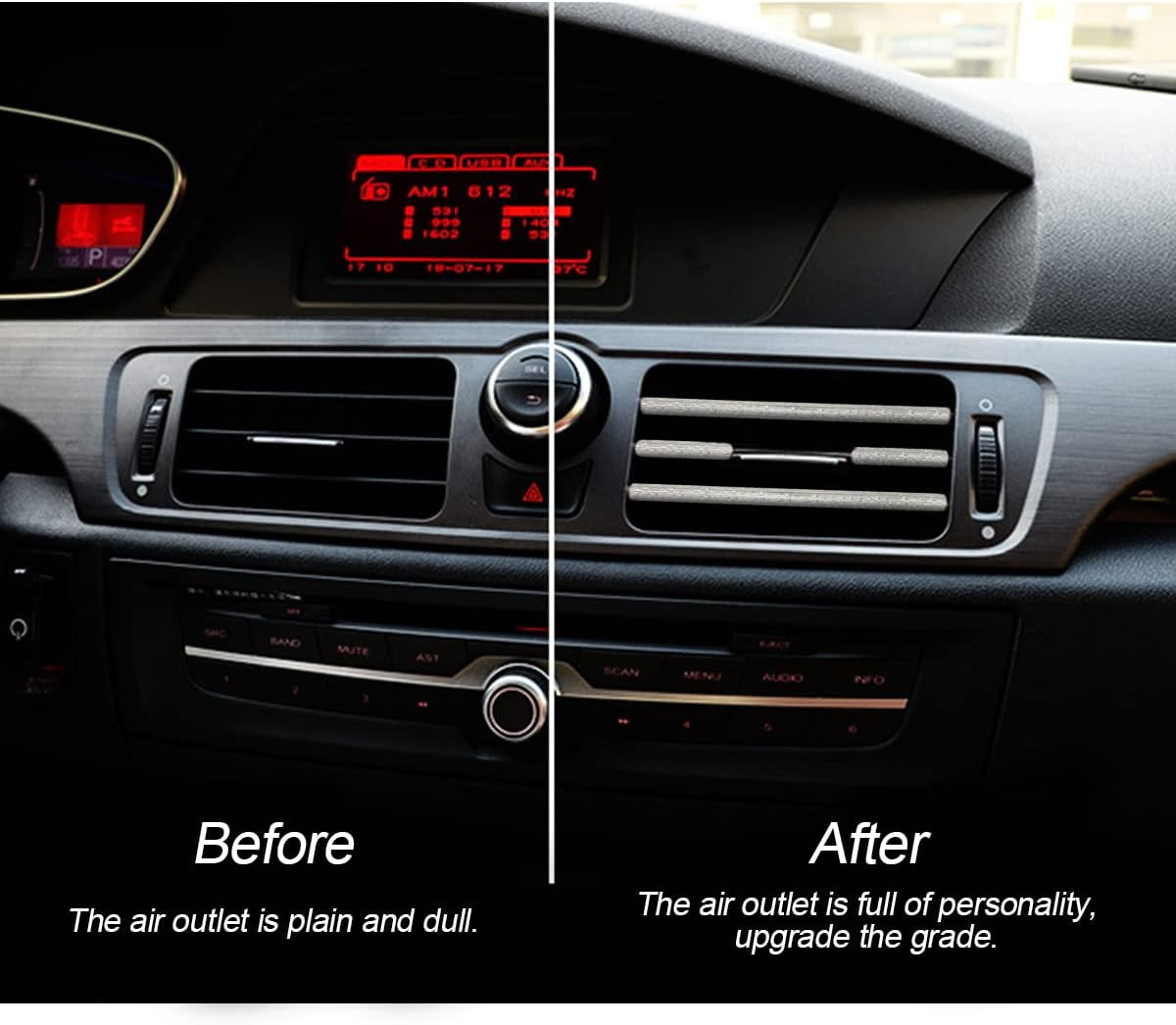 20PCS Car Air Conditioner Decoration Strip, Auto Air Vent Outlet Chrome DIY Trim