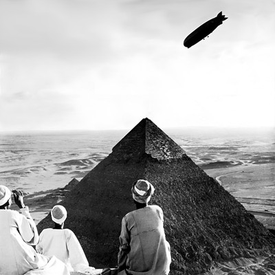 Zeppelin Dirigible Airship Flying Great Pyramid Giza Egypt Photo Poster Print