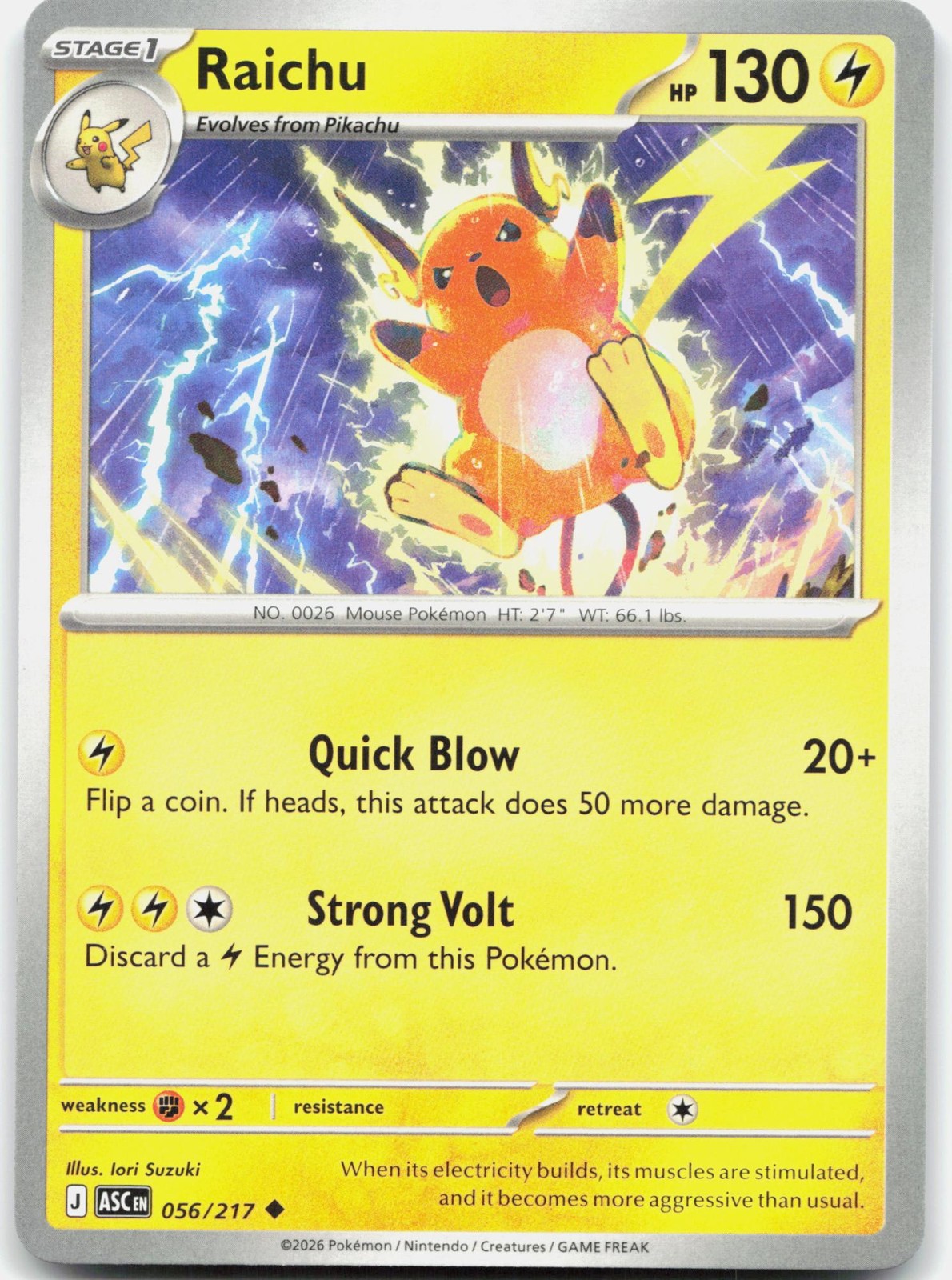 Raichu Uncommon ME: Ascended Heroes 056/217 NM/M Pokemon