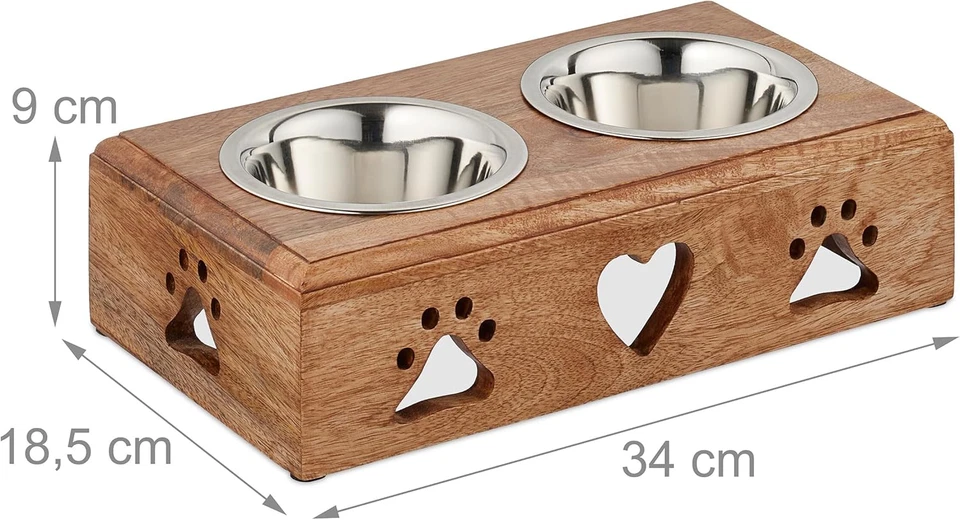 Ciotole Cani 9X34X18,5 Cm, Alzatina Scodelle 400 Ml, Supporto Rialzato Legno, Na - Immagine 4 di 4