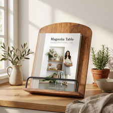 Cookbook Stand Kitchen Counter Solid Wood Book Holder Fits iPad Tablet