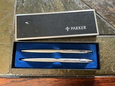 Vintage Parker Classic Flighter Stainless Steel Pen And Pencil Set