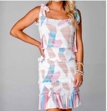 Buddy Love Laura Smocked Origami Multicolor Tiered Mini Dress Women’s Size Small