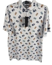 Bad Birdie Core Short Sleeve White Golf Polo Crushable Beer Can Men's Sz Med