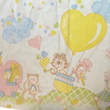 Vintage Pastel Baby Blanket Animals Hot Air Balloon Hearts Nursery Print White