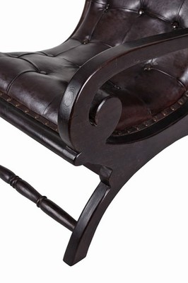 Fauteuil Colonial En Cuir Véritable Et Teck - Palazzo INT - Style Colonial - Neuf