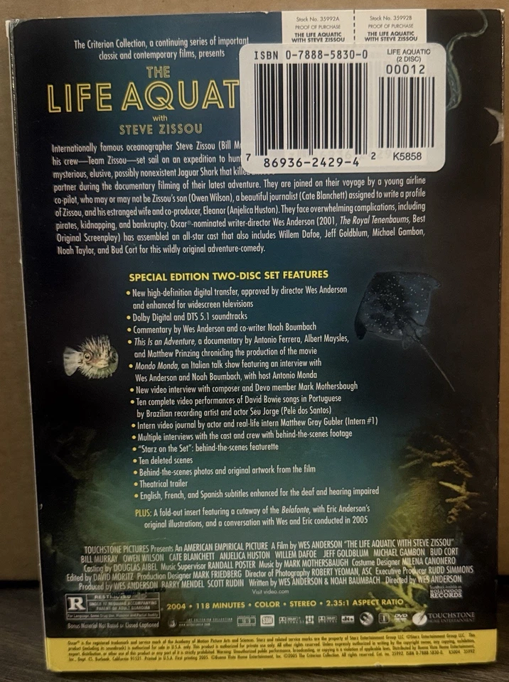 The Life Aquatic Criterion Collection 2-Disc DVD – Sealed Special Edition - Image 2 of 4