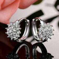 2Ct Round Lab Created Diamond Women's Huggie Hoop Earrings 14k White Gold Plated