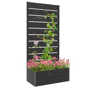Outsunny Lit de jardin élevé avec Trellis et trou de drainage, Planter Box noir