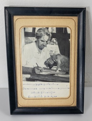 Mid-Century Albert Schweitzer Autographed Picture Nobel Prize Sizi The Cat 1960