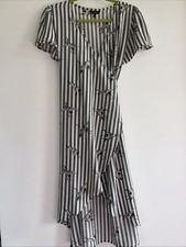 Vtg Boho Hippie Yak & Yeti Wrap Dress Short Sleeve Crane Print Nepal Medium M