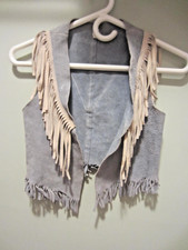 Vtg GENIUNE Leather Suede Fringe Vest Childrens Youth Western UNISEX SZ L