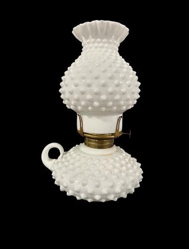 Vintage Milk Glass Hobnail Mini Oil Lamp White Hurricane Lamp