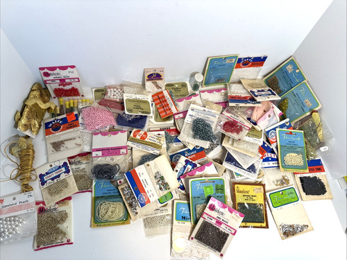 Large lot of Vintage Walbead / Craft Trims Sequins Beads and more 90 items
