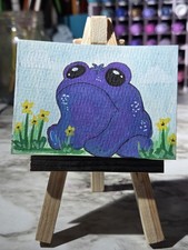 ACEO Originial Painting Frog Fruit Blueberry Whimsical Artwork Jessica Disparti