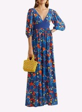 NWT Staud Affogato V-Neck Puff Sleeve Maxi Dress  Women's Size 8    $395