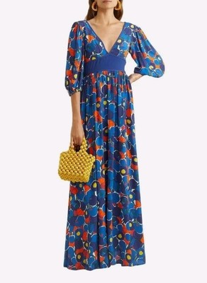 NWT Staud Affogato V-Neck Puff Sleeve Maxi Dress  Women's Size 8    $395