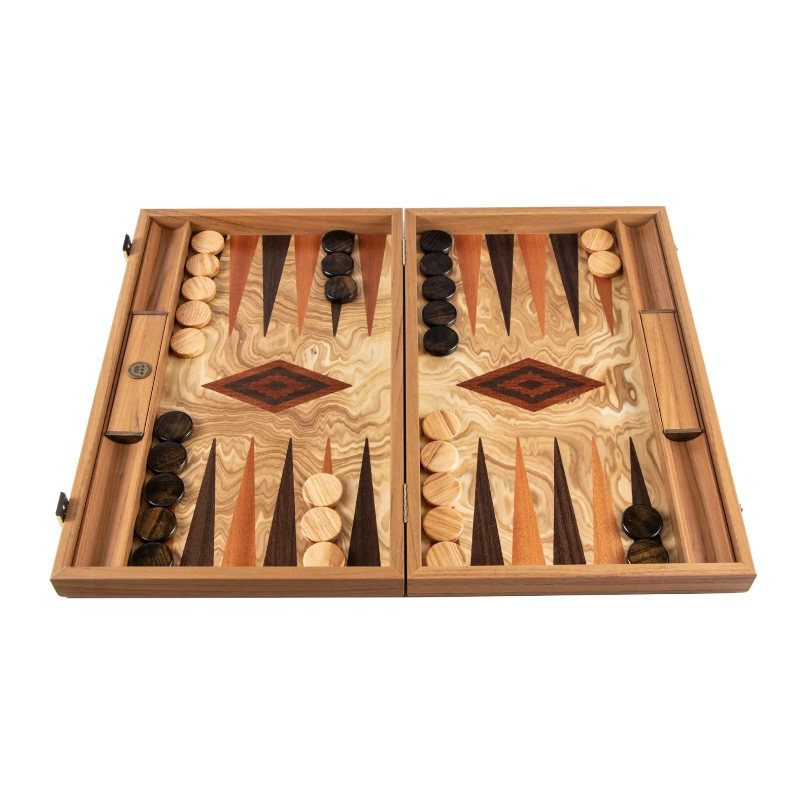 Manopoulos Luxury Olive Burl Backgammon Set, Made in Greece, 30 x 20cm closed