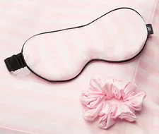 Victoria's Secret VS Eye Mask & Scrunchie Set Satin Light Pink Heritage Stripe