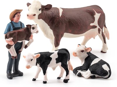 Realistic Cows Toys for Kids 4pcs Simmental Cow Holstein Calf Lying Calf Cake 