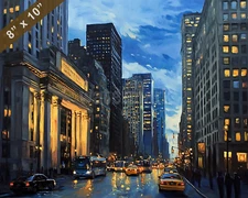 Financial district at dusk oil painting 8x10 Print